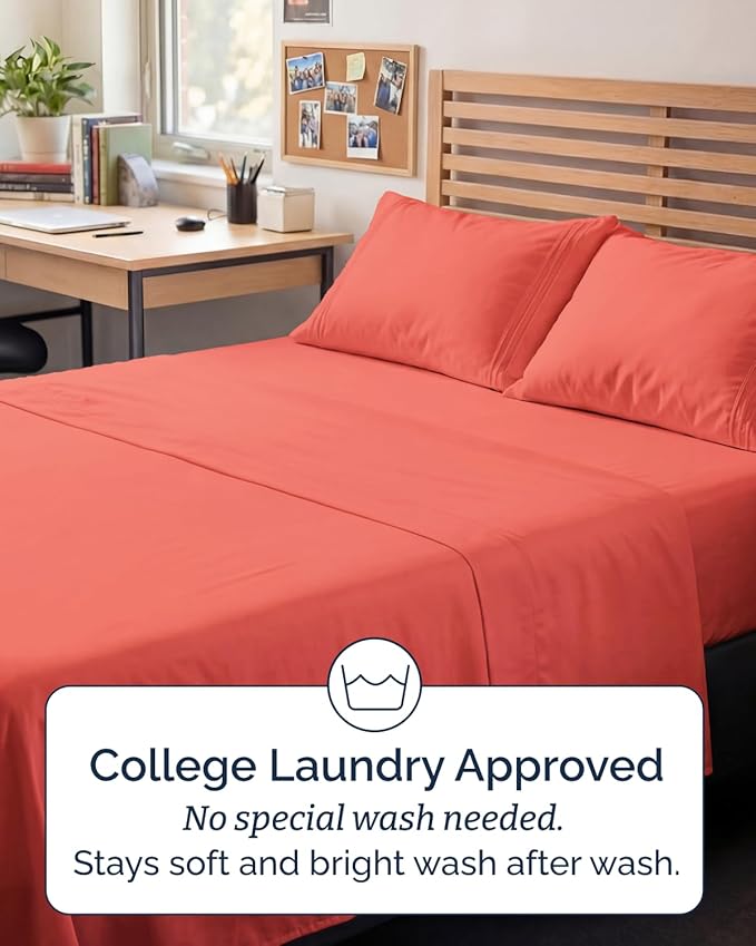 Full XL Bed Sheet - 4 Piece Full XL Bed Sheets Set - Ultra-Soft, Comfy, Breathable & Cooling - Hotel Luxury Bedding for Women & Men with Deep Pockets - Wrinkle Free & Fade Resistant - Oeko-Tex - Coral