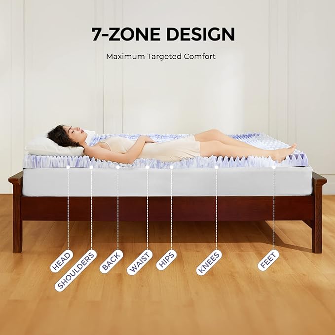 Dreamsmith 4 Inch Mattress Topper 7-Zone Memory Foam Mattress Topper Pressure Relief Soft Mattress Pad, Made with CertiPUR-US® Certified Foam, Queen Size Bed