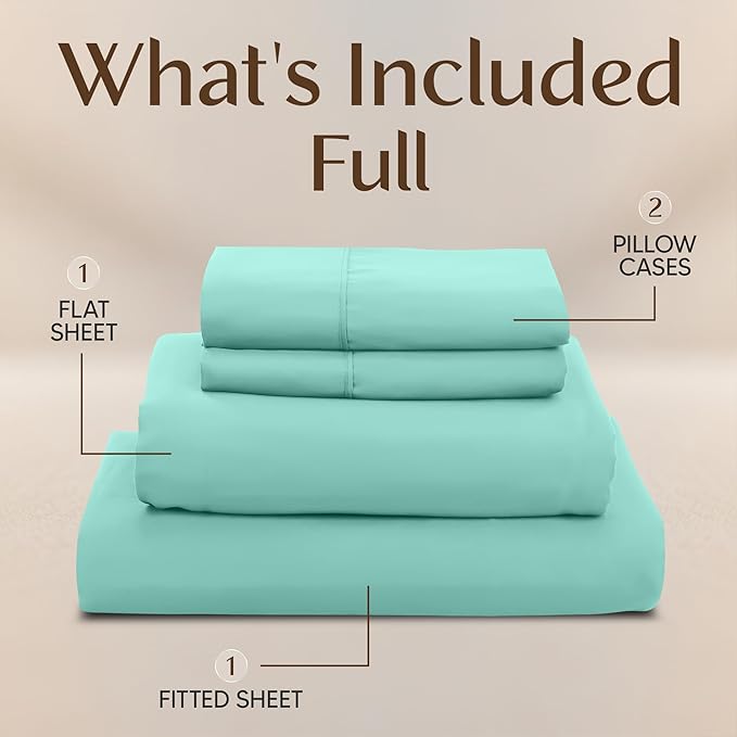 Utopia Bedding Full Size Sheet Set – 4 Piece Bed Sheets, Soft and Breathable Microfiber, Includes 1 Fitted Sheet, 1 Flat Sheet and 2 Pillowcases – Oeko Tex (Spa Blue)