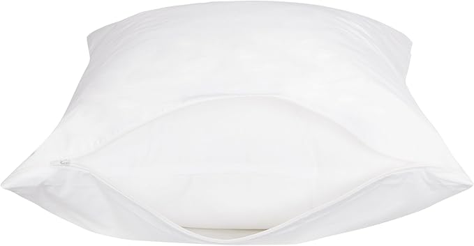 Amazon Basics Queen Pillow Protector with Zipper, 100% Cotton Hypoallergenic, Machine Washable, White, 31 x 21 Inches, Pillows Not Included (Pack of 2)