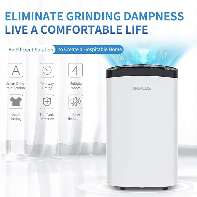 AIRPLUS 1500 Sq Ft Dehumidifier for Home and Basement, 30 Pint Portable Dehumidifiers with Drain Hose for Large Room, Quiet Sleep Mode Dehumidifier for Bedroom, RV De humidifier for Inside Camper