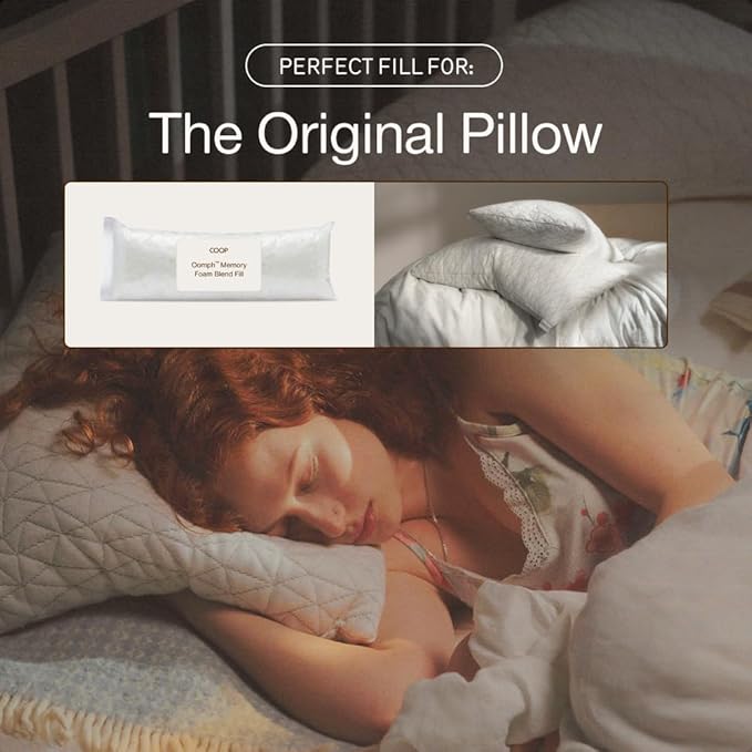 Coop Home Goods Extra Oomph Fill, Cross-Cut Memory Foam, Medium Density Pillow Fill, Extra Fill Bag, Refill to Customize Your Premium Adjustable Pillow, GREENGUARD Gold and CertiPUR-US Certified