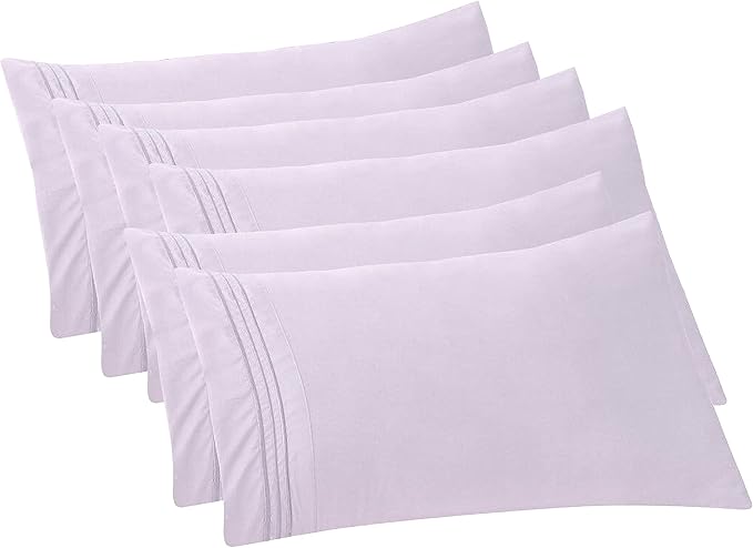 Elegant Comfort 6-PACK Solid Pillowcases 1500 Premium Hotel Quality Microfiber - Smooth Weave, Wrinkle and Stain Resistant, Easy Slip-On, 6-Piece Set, King Pillowcase, Lilac