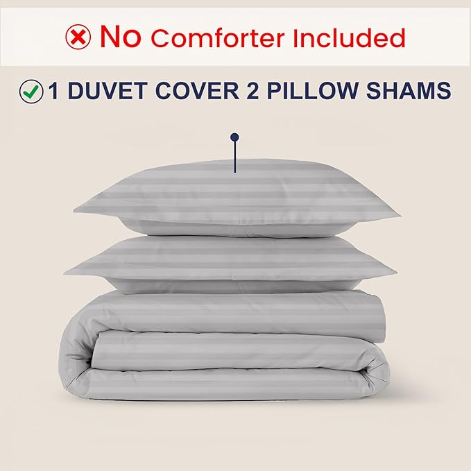 Kotton Culture 120"x98" 3 Pc Oversized King Duvet Cover Set 100% Egyptian Cotton - 600 TC Comforter Cover, Zipper Closure & Corner Ties - Fits Large King Inserts (Oversized King,Striped Silver)