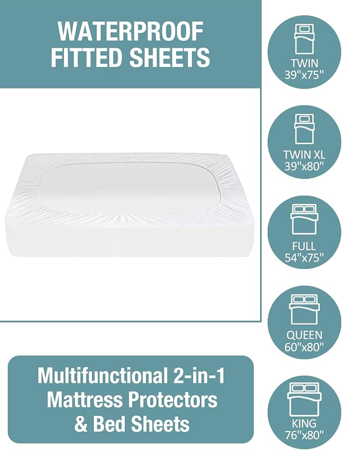 Bedecor Twin XL Split King Waterproof Mattress Protector, Protects Against Liquids, Spills, Accidents, for College Dorm, Hospital Beds, Fits 9-18 Inch Depth