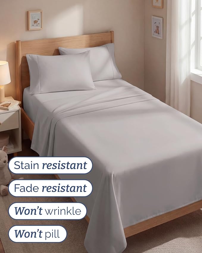 Twin 4 Piece Sheet Set - Comfy, Breathable & Cooling - Hotel Luxury Bedding for Women, Men, Kids, Teens & Children - 1 Flat & 1 Fitted Sheet & 2 Pillowcases w/ Deep Pockets - Wrinkle Free - Light Grey