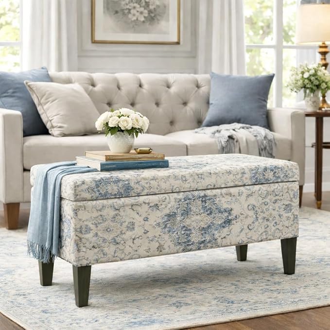 HomePop Large Decorative Storage Bench - Antiqued Blue