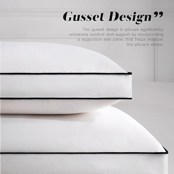 DOWNSTORIA Feather Down Pillows Queen Size Set of 2 with Gusset, Luxury Hotel Collection Bed Pillow 2 Pack, Down Surrounded Gusseted Pillows for Sleeping, Soft for Side, Back Sleepers 20x30 in.