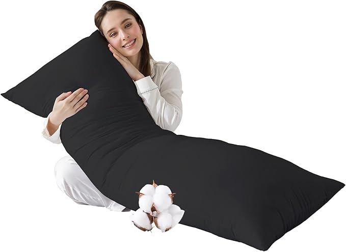 SHOUREN Cotton Body Pillow Insert - Cooling Breathable Full Body Pillow for Side Sleeper - Soft Long Bed Pillow for Adults - 20 x 54 inch-Black