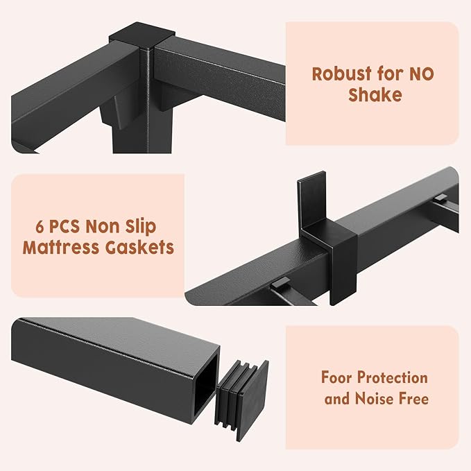 16 Inch Queen Metal Bed Frame, Heavy Duty Metal Platform Bed Frame with Reinforced Slats Support, 800 Lbs Load Capacity, Noise Free, No Box Spring Needed and Screws , Tool-Free Assembly Bed Frame