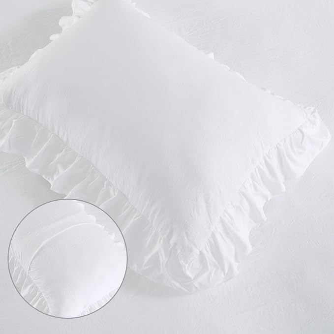 CAROMIO White Ruffled Duvet Cover Twin, 2PCS Soft Washed Microfiber Vintage French Country Duvet Cover Set for Kids Girls, White, 68x90 in