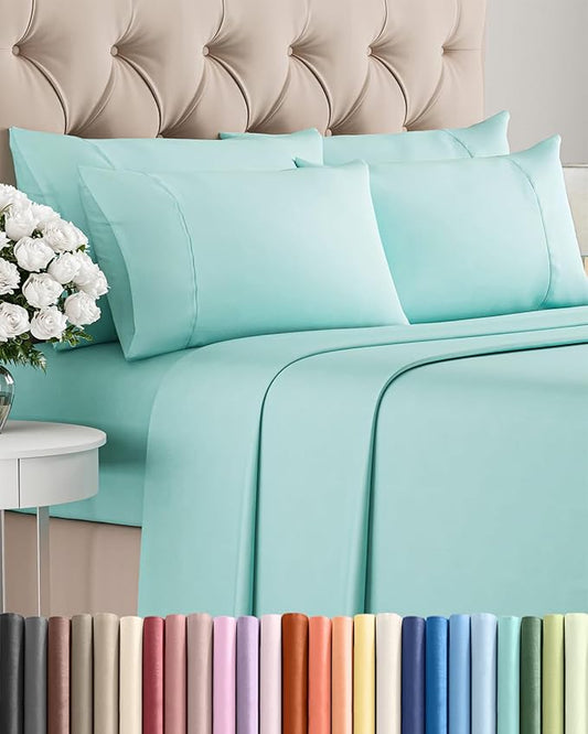 King 6 Piece Sheet Set - Comfy, Breathable & Cooling - Hotel Luxury Bedding for Women, Men, Kids, Teens and Children - 1 Flat & 1 Fitted Sheet & 4 Pillowcases w/ Deep Pockets - Wrinkle Free - Spa Blue