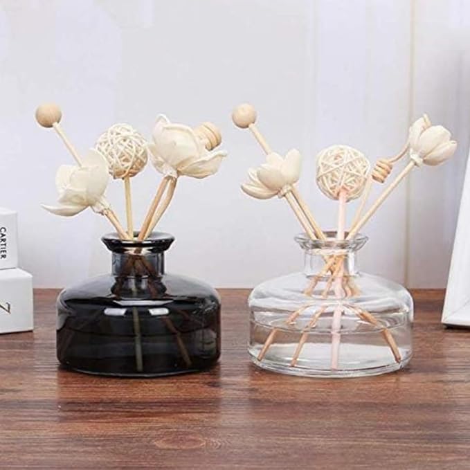 Glass Bud Vase Empty Glass Diffuser Bottles Refillable Aromatherapy Jars Small Vases for Flowers Vases Centerpiece for Wedding Home Essential Oils Office Table Decor (Yellow)