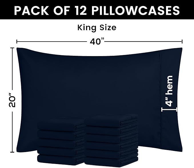 Utopia Bedding King Pillow Cases - 12 Pack - Envelope Closure - Soft Brushed Microfiber Fabric - Shrinkage and Fade Resistant Pillow Covers King Size 20 X 40 Inches (King, Navy)