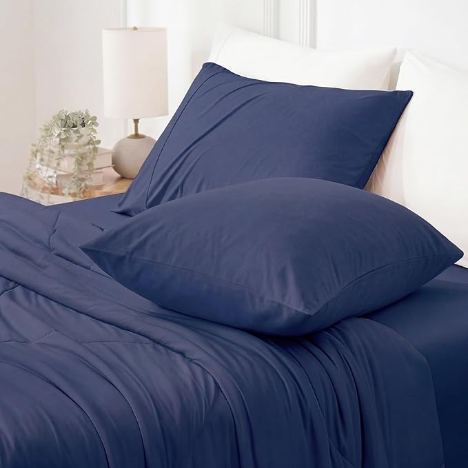 Cozy Bliss Cooling Pillow Cases for Hot Sleepers, Q-Max>0.45, King Size Set of 2, Soft & Silky Pillow Covers with Envelope Closure,Gift, Dark Blue, 20x36 Inches