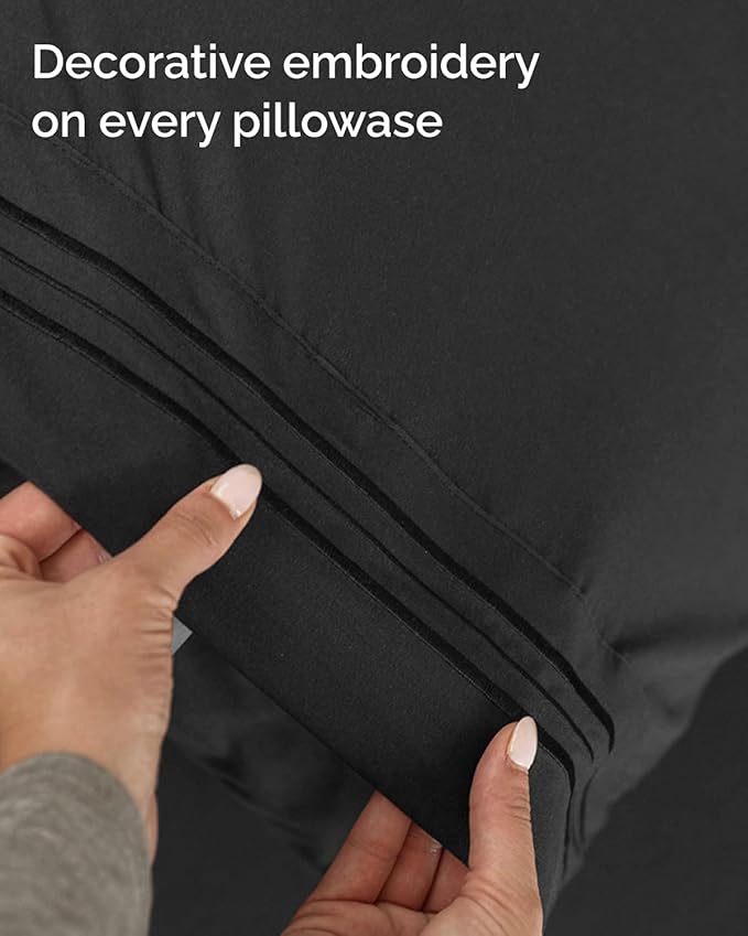 Twin XL Size 3 Piece Sheet Set - Comfy Breathable & Cooling Sheets - Hotel Luxury Bed Sheets for Women & Men - Deep Pockets, Easy-Fit, Extra Soft & Wrinkle Free Sheets - Black Oeko-Tex Bed Sheet Set