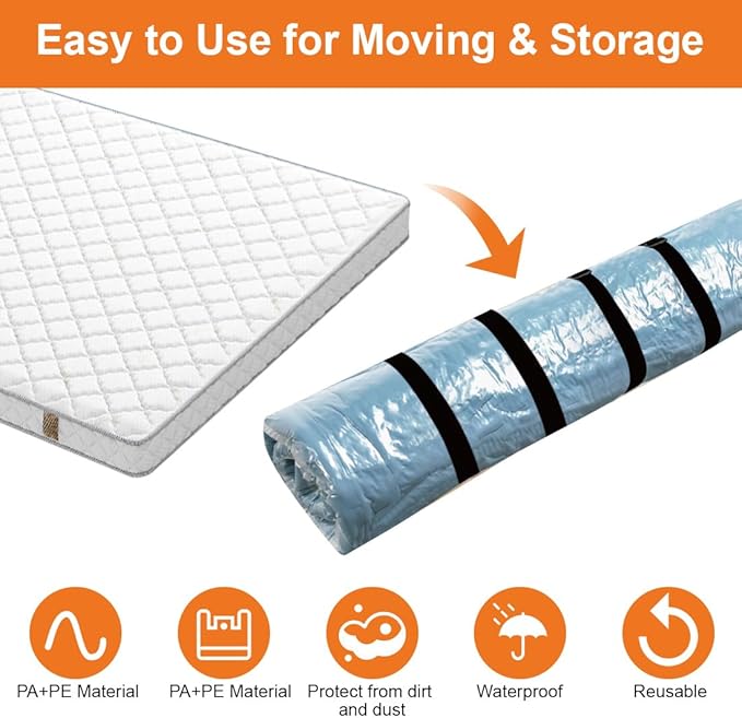 Mattress Vacuum Storage Bag for Moving Vacuum Seal Compression Bag with Straps for Memory Foam and Latex (Full/Queen Size)