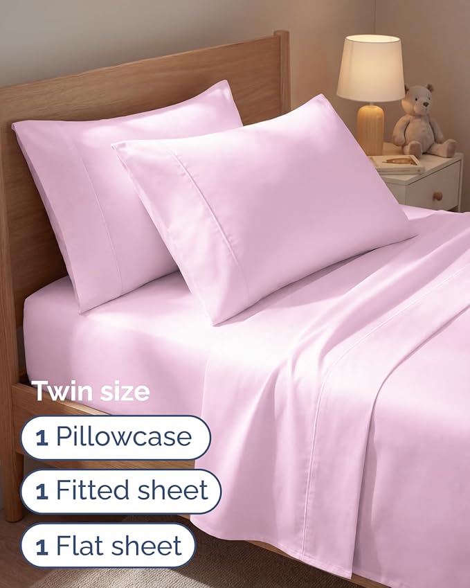 Twin 4 Piece Sheet Set - Comfy, Breathable & Cooling - Hotel Luxury Bedding for Women, Men, Kids, Teens & Children - 1 Flat & 1 Fitted Sheet & 2 Pillowcases w/ Deep Pockets - Wrinkle Free - Light Pink