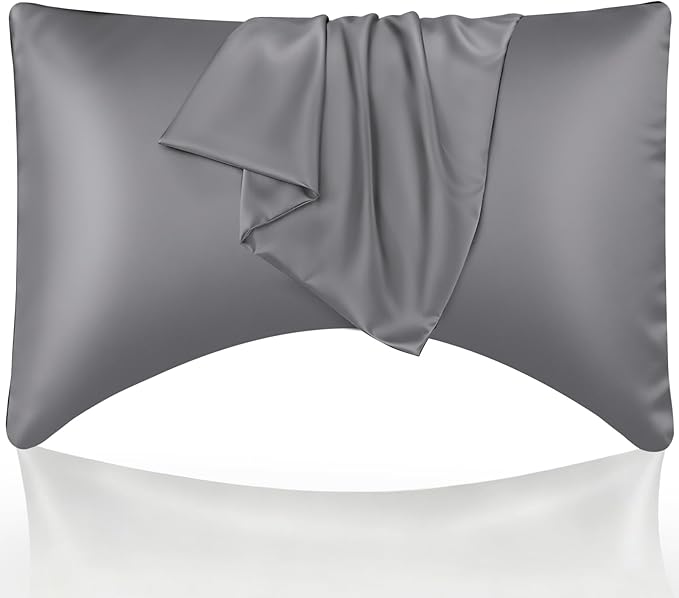 Cooling Curved Queen Pillow Case for Sider Sleeper Breathable Cool Silky Soft Pillow Cover with Zipper for Hot Sleepers,Hair and Skin Friendly,Dark Grey,1 Pack,20x30IN