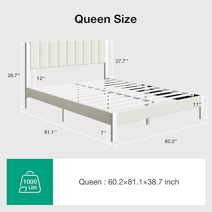 Novilla Queen Bed Frame with Piano Keys Headboard and Footboard, Metal Platform Bed Frames Queen Size, No Box Spring Needed, Easy Assembly, Steel Slats Support, Velvet White