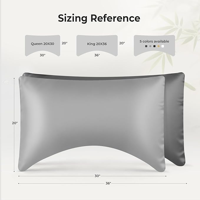 Cooling Curved Queen Pillow Case for Sider Sleeper Breathable Cool Silky Soft Pillow Cover with Zipper for Hot Sleepers,Hair and Skin Friendly,Light Grey,1 Pack,20x30IN