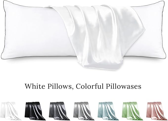 HUXMEYSON Body Pillow with Satin Pillowcase, Body Pillow for Adults, Removable Cover, White (20"x54")