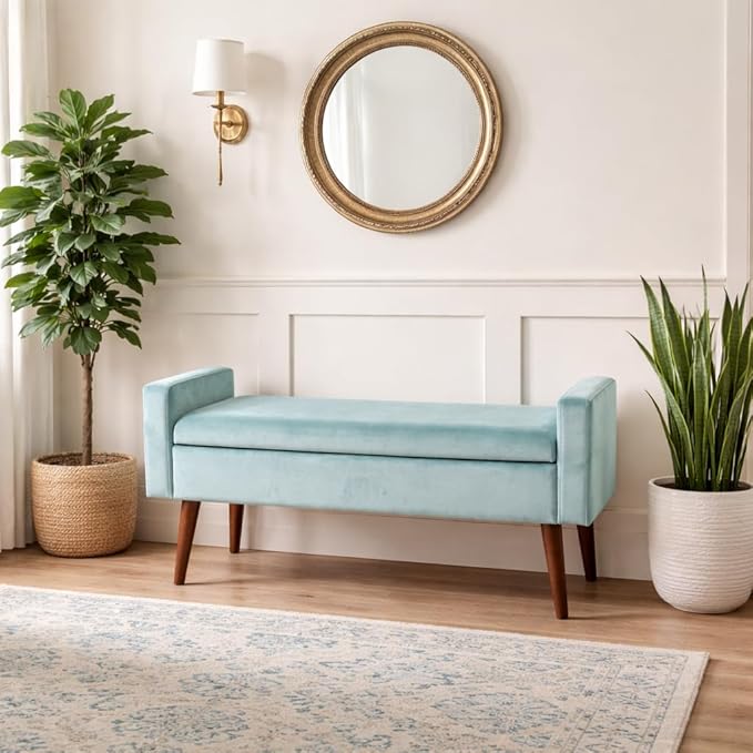 HomePop Fulton Storage Bench - Muted Mint