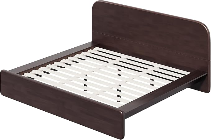 Merax Walnut King Size Platform Bed Frame, Modern Minimalist Wood Bed Frame with Rounded Headboard, Heavy Duty 800 lbs Support, No Box Spring Needed