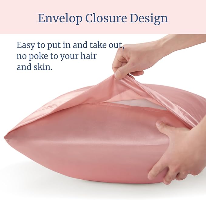 BEDELITE Satin Pillowcase for Hair and Skin, Super Soft and Cooling Similar to Silk Pillow Cases 2 Pack with Envelope Closure, Gift for Women Men(20"x36" King Size, Rose Pink)