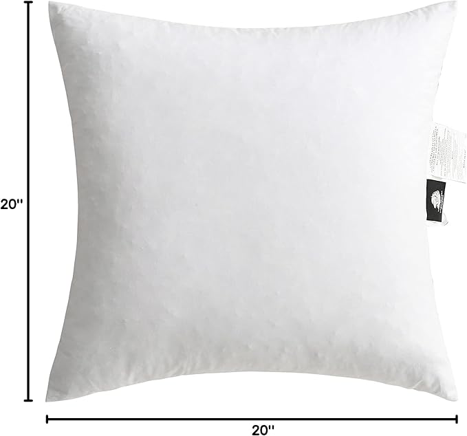 DWR Set of 2 Feather Down Throw Pillow Inserts 20x20 with Organic Cotton Cover, Feather Square White Decorative Pillow Inserts for Bed, Sofa, and Couch