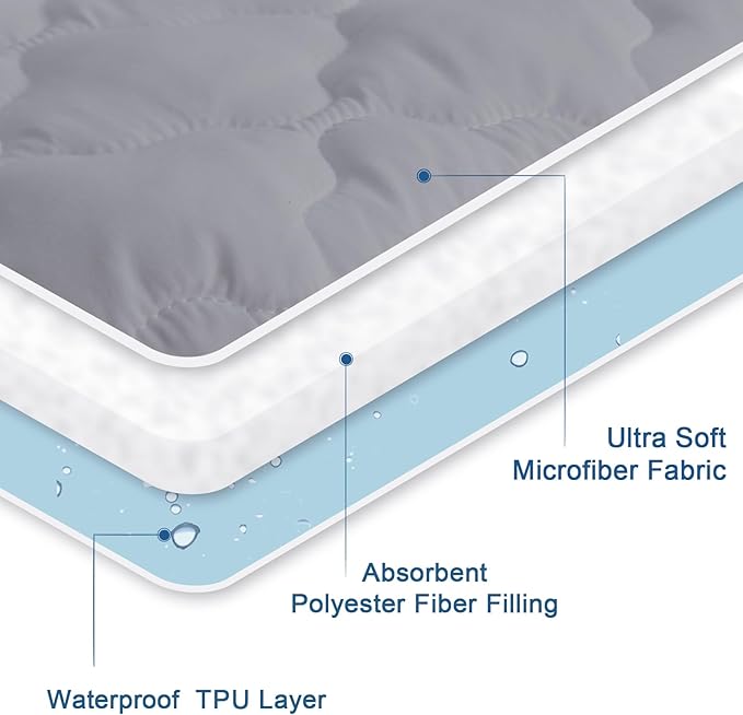 Twin Extra Long (XL) Mattress Protector Pad Waterproof Quilted, Breathable & Cooling Twin XL Mattress Cover Fitted for College Dorm Room Essentials with Deep Pocket Up to 14", (Gray)