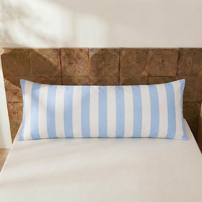 Merryword Body Pillow Cover 20x54inches, 100% Cotton Pillow Case, Blue and White Striped Pillowcase, Luxury Linen Like Pillowcase, Soft Breathable Wide Stripes Long Pillowcase, 1-Piece