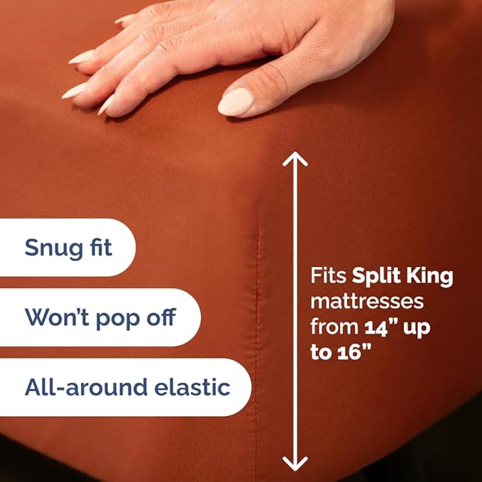 Flex Top Split Head King 4 Piece Sheet Set - Ultra-Soft, Breathable & Cooling Bed Sheets Set - Hotel Luxury Bedding for Women & Men with Deep Pockets - Wrinkle and Fade Free - Oeko-Tex - Terracotta