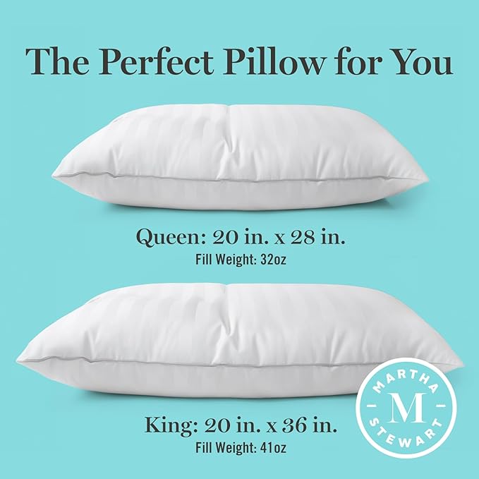 Martha Stewart Hotel Collection Pillow 500 Thread Count Damask Stripe Embroidered Feathers Soft Hypoallergenic 100% Cotton King Size Set of 2