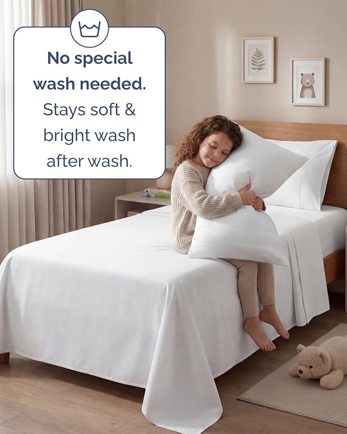 Twin 4 Piece Sheet Set - Comfy, Breathable & Cooling - Soft Hotel Luxury Bedding for Women, Men, Kids, Teens & Children - 1 Flat & 1 Fitted Sheet & 2 Pillowcases w/ Deep Pockets - Wrinkle Free - White