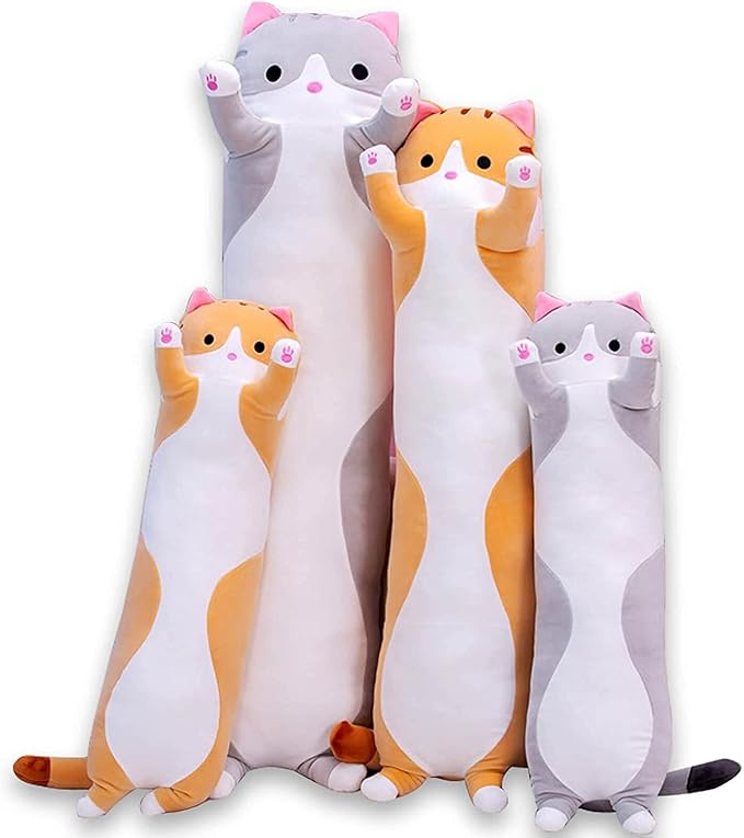 Cute Cat Plush Long Body Pillow Cuddle Cartoon Stuffed Animals Cat Plushie Soft Doll Pillows Gifts for Kids Girls&Boys(Orange, 43 Inches), 1 Count (Pack of 1)
