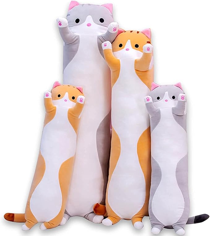Oeonuas Cute Cat Plush Long Body Pillow Cuddle Cartoon Stuffed Animals Cat Plushie Soft Doll Pillows Gifts for Kids Girls (Orange, 51")