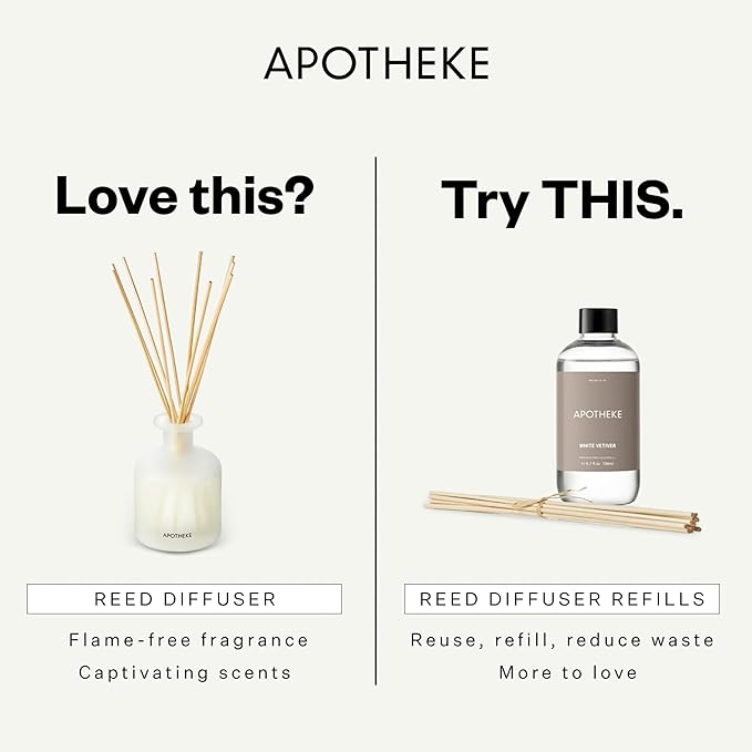 Apotheke Luxury Scented Reed Diffuser for Home, Cedarwood Ginger - 6.7 Fl Oz Essential Oil Aromatherapy - 10 Rattan Scent Sticks Room Diffuser - Long-Lasting Fragrance for Bedroom, Home, Bathroom