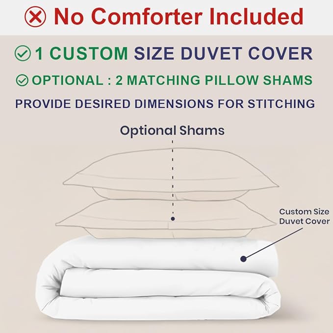 Kotton Culture Custom Duvet Cover - 100% Egyptian Cotton 600 Thread Count Ultra Soft Breathable Durable Customizable Comforter Cover(Desired Dimensions)- Zipper Closure & 7 Internal Ties -White