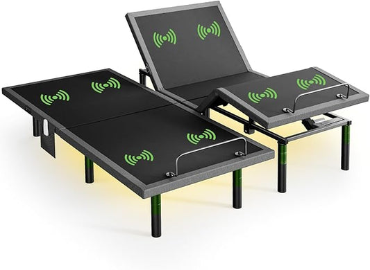 Marsail MS01-2 Split King Adjustable Bed Base with Massage-APP Connects Adjustable Bed Frame with 4 Height Options, 3 Minutes Fast Assembly, Wireless Control Adjustable Bed with Under-Bed Nightlight
