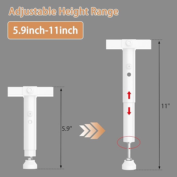 Bed Frame Support System - 3 Cross Rails and 6 Adjustable Legs,Universal Strong Center Support Beams for Full, Queen and King Metal/Wood/Upholstered Bed-White