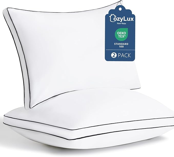 CozyLux Pillows King Size Set of 2, Soft and Supportive 3D Down Alternative Bed Pillow for Sleeping 2 Pack White, Luxury Hotel Quality Gusseted Bedding Pillows for Back, Stomach or Side Sleepers 18x34
