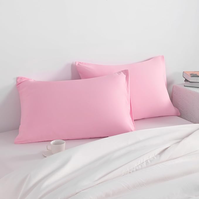 NTBAY Queen Pillow Cases Set of 2, 2 Pack Brushed Microfiber 20x30 Pillow Cases, Soft, Wrinkle, Fade, Stain Resistant Pink Pillow Cases with Envelope Closure, 20x30 Inches, Pink