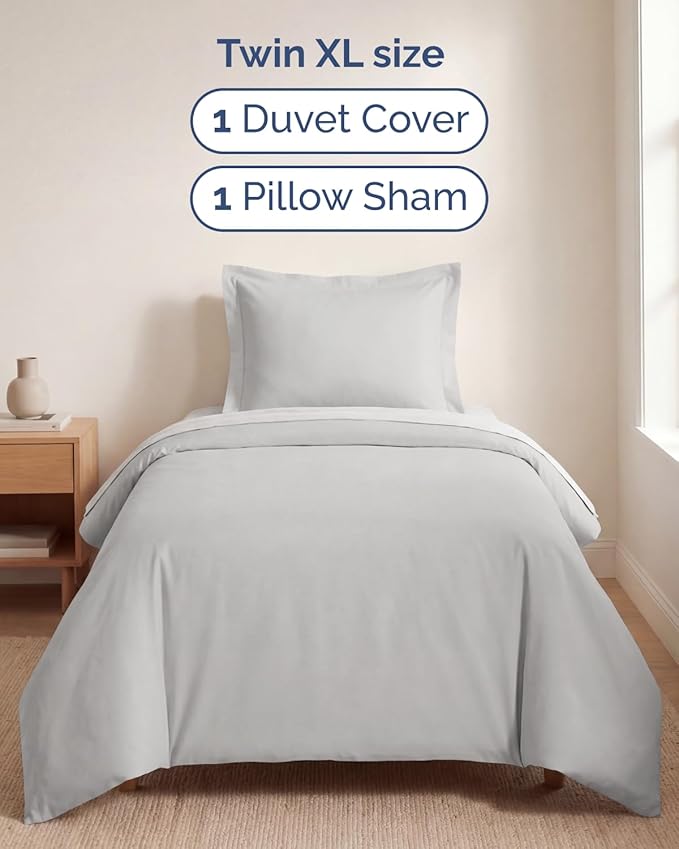 Duvet Cover Twin/Twin XL Size Set - Extra Soft Twin/Twin XL Duvet Cover 68" x 90" with 1 Pillow Sham - Hotel Luxury, Easy Care, Fade Free w/ Zipper Closures & Ties - Comfy & Breathable (French Grey)