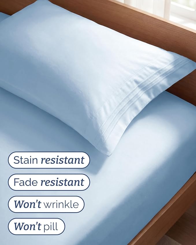 Twin Size 3 Piece Sheet Set - Comfy Breathable & Cooling Sheets - Hotel Luxury Bed Sheets for Women and Men - Deep Pockets, Easy-Fit, Soft and Wrinkle Free Sheets - Light Blue Oeko-Tex Bed Sheet Set