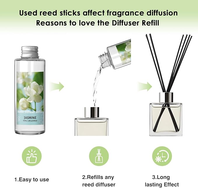 SCENTORINI Reed Diffuser Oil Refill, Jasmine Diffuser Oil 6.76 Fl Oz, Natural Scented Essential Oil Refill Long Lasting Summer Home Fragrance for Room Spa Aromatherapy Bathroom Home Decor