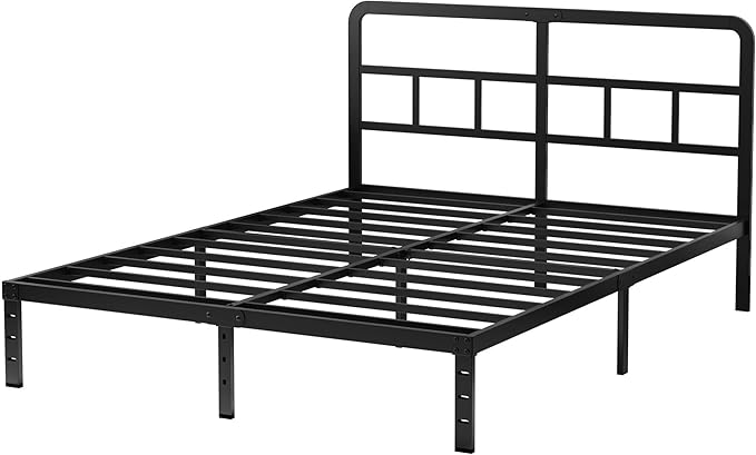 Husleephu Full Size Bed Frame with Headboard, 12 Inch Heavy Duty Metal Bed Frame Full, No Box Spring Needed, Noise Free, Easy Assemble, Black