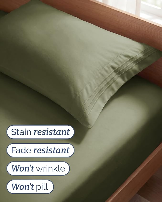 Twin Size 3 Piece Sheet Set - Comfy Breathable & Cooling Sheets - Hotel Luxury Bed Sheets for Women and Men - Deep Pockets, Easy-Fit, Soft and Wrinkle Free Sheets - Sage Green Oeko-Tex Bed Sheet Set