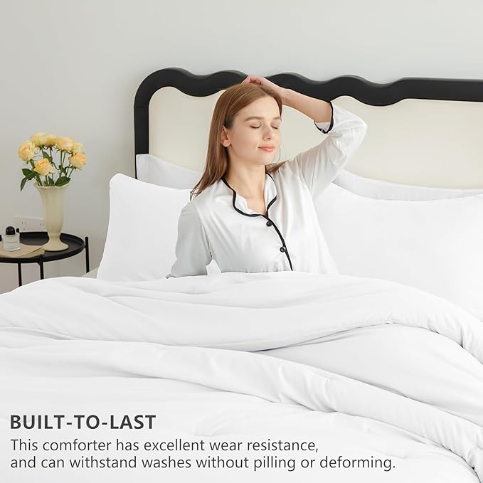 CozyLux King Size Comforter Set White, 3 Pieces Solid Comforters King Size Breathable Quilted Bedding Sets, Luxury Soft Lightweight Bed Set with Down Alternative Comforter and 2 Pillowcases All Season