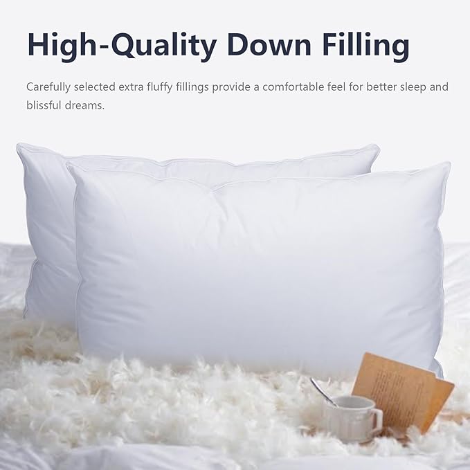 Down Pillows King Size Set of 2 - Goose Down & Feather Blend 600 Fill Power, 100% Cotton Cover, Hypoallergenic, Hotel Quality Luxury Pillows
